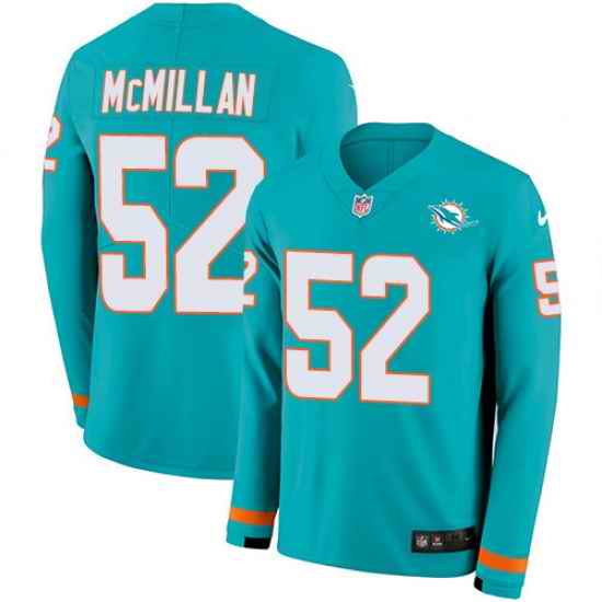 Nike Dolphins 52 Raekwon McMillan Aqua Green Team Color Men s Stitched NFL Limited Therma Long Sleeve Jersey
